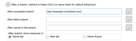 Screenshot of the After submit links in Configure Submit