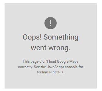 Screenshot of the error mesage you get for a Google Map without an API key