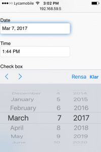 Screenshot from the iPhone/Android flavor of the Date picker widget