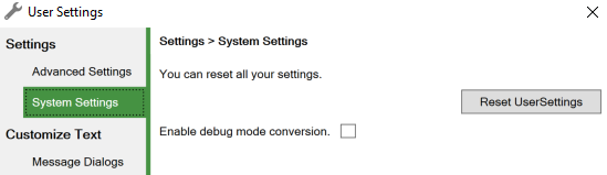 Screenshot of the System Settings tab of the User Settings