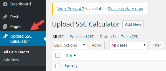 upload calculator menu in wordpress