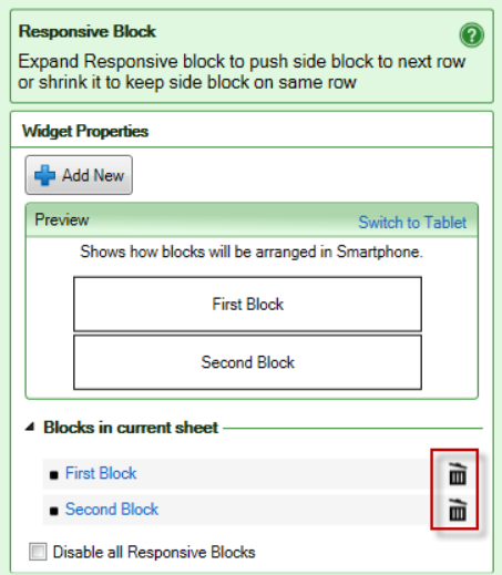 Screenshot of the wastebin icon that deletes a responsive block